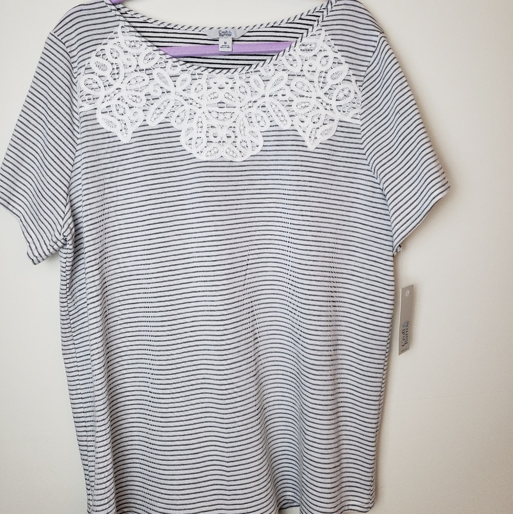 NWT Croft&Barrow Black&White Stripe Crochet Top 1X